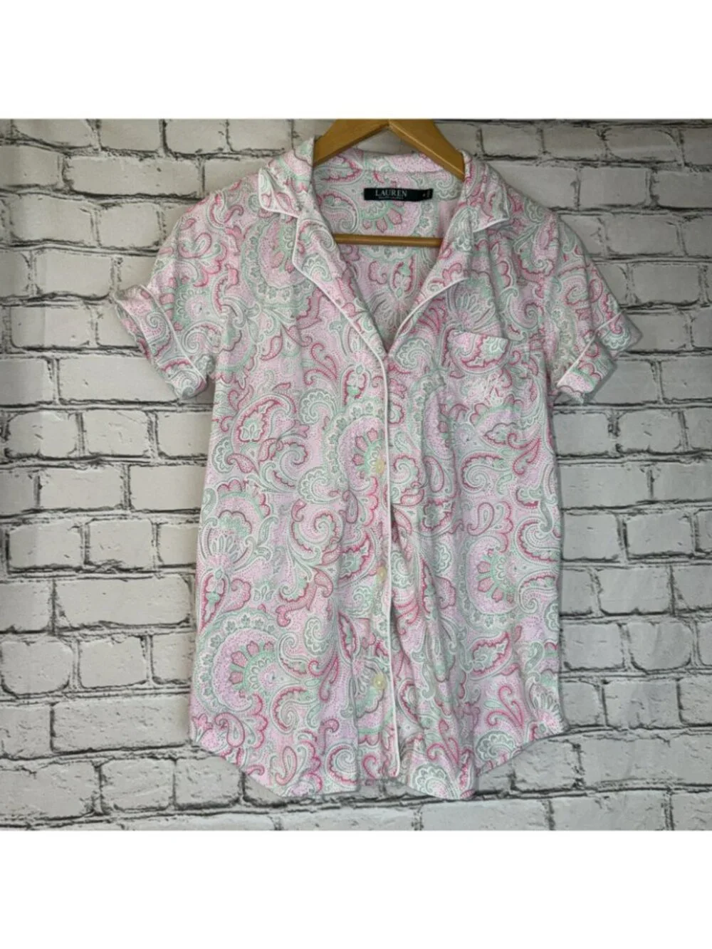 Lauren Ralph Lauren Women Pink Green Paisley Pajama Set Crop Pants Sz Small
